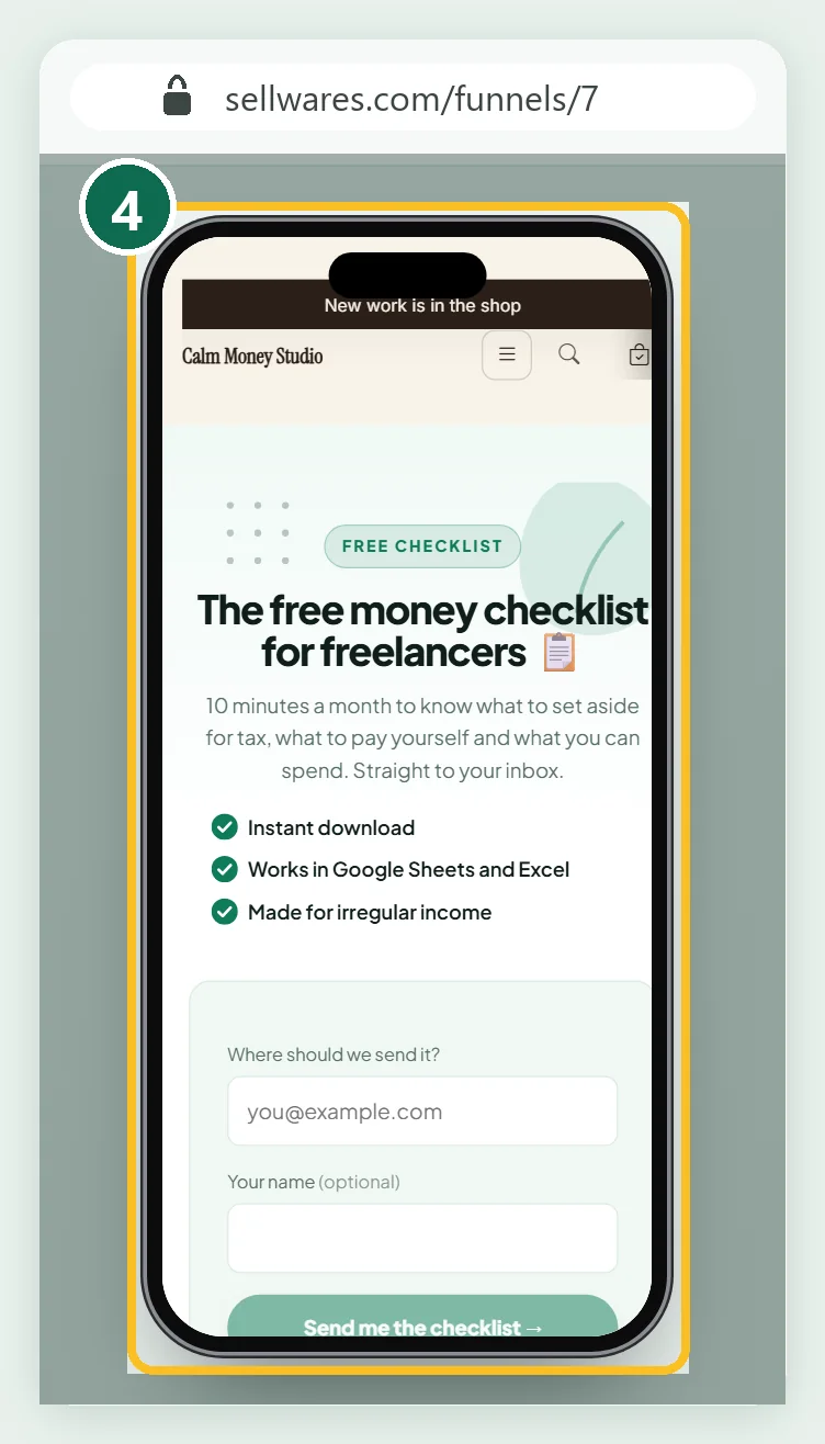 Close-up of the live phone preview of the opt-in page