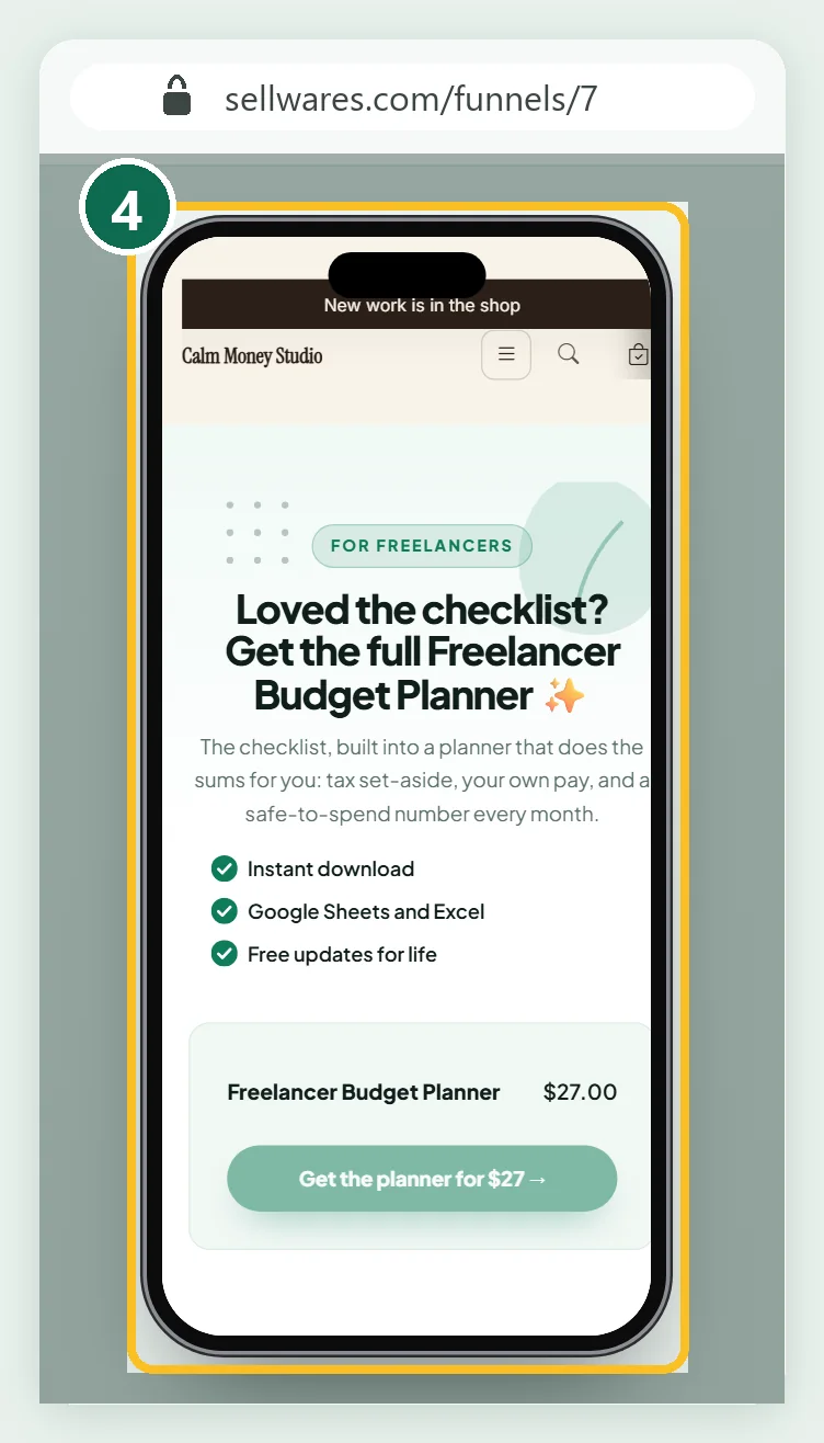 Close-up of the phone preview showing the planner and its price