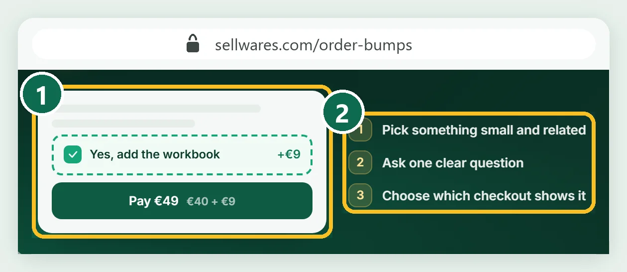An order bump checkbox at checkout and the three rules for a good bump